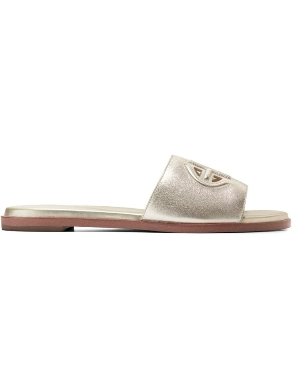 Women's Gold Comfort Fit Open Toe Flynn Logo Slide Casual Flat Sandal Shoes